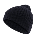 Falke Knitted Beanie Hat Unisex - Merino Wool, Ribbed Structure, Foldover - navy blue - 1 piece