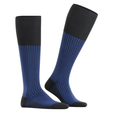 Falke Daily Sock Oxford Stripe Knee Socks (Business Knee-High Socks, Fine Mesh Pattern) Black/Blue Men - 1 Pair