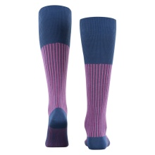 Falke Daily Sock Oxford Stripe Knee High Socks (Business Knee Sock, fine mesh pattern) blue/berry Men - 1 Pair