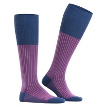 Falke Daily Sock Oxford Stripe Knee High Socks (Business Knee Sock, fine mesh pattern) blue/berry Men - 1 Pair