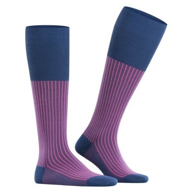 Falke Daily Sock Oxford Stripe Knee High Socks (Business Knee Sock, fine mesh pattern) blue/berry Men - 1 Pair