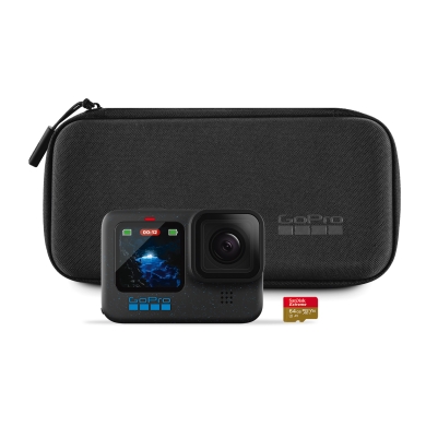 GoPro Camera HERO12 - experience incredible image quality, including SanDisk microSD card with 64 GB + transport case - black