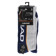 Head Tennis Socks Stripe Crew navy/grey Men - 3 Pairs (Size 35-38)