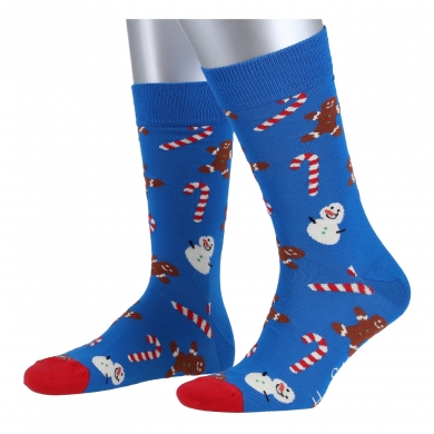 Happy Socks Daily Sock Crew Gingerbread & Snowman royal blue - 1 pair