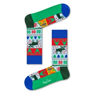 Happy Socks Daily Sock Crew Fair Isle green - 1 Pair