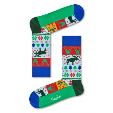 Happy Socks Daily Sock Crew Fair Isle green - 1 Pair