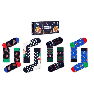 Happy Socks Daily Sock Crew Gingerbread Cookies dark blue <b>Gift Box</b> - 4 Pairs