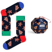 Happy Socks Daily Sock Crew Gingerbread Cookies Gift 2023 navy blue/brown <b>Gift Box</b> - 1 Pair