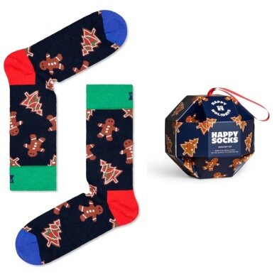 Happy Socks Daily Sock Crew Gingerbread Cookies Gift 2023 navy blue/brown <b>Gift Box</b> - 1 Pair