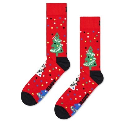 Happy Socks Daily Sock Crew Happy Holidays (Christmas Tree) red - 1 Pair