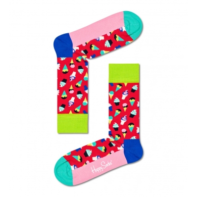 Happy Socks Daily Sock Crew Ice Cream (Ice Cream Cone) red/pink - 1 pair