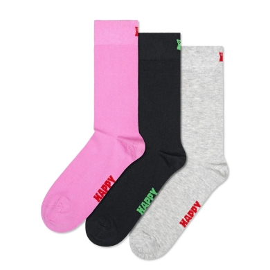 Happy Socks Daily Sock Crew Solid pink/black/grey - 3 Pairs