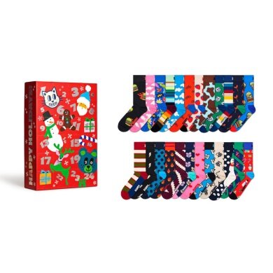 Happy Socks Daily Sock Crew Christmas Special #3 - Advent Calendar with 24 Pairs - red