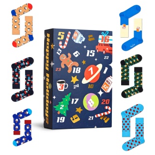 Happy Socks Daily Sock Crew Christmas Special #2 - Advent Calendar with 24 Pairs - blue