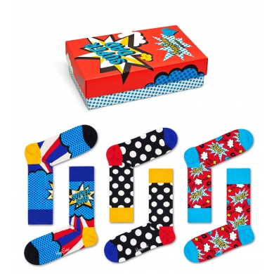 Happy Socks Daily Sock Crew Super Dad red Gift Box - 3 Pairs