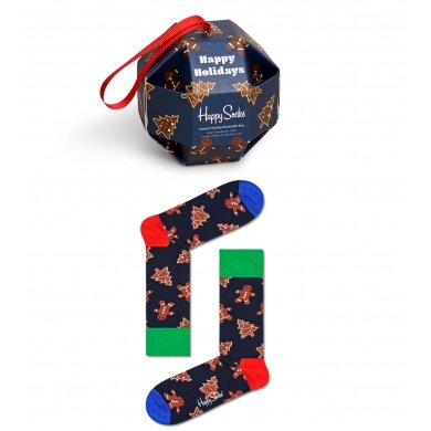 Happy Socks Daily Sock Crew Gingerbread Cookies navy blue/brown <b>Gift Box</b> - 1 Pair