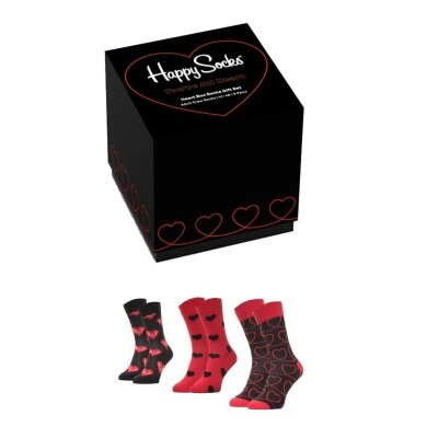 Happy Socks Daily Sock Crew Heart Black Gift Box Set of 3