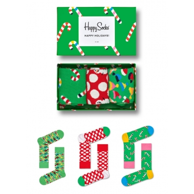 Happy Socks Daily Sock Crew Holiday (Candy Cane) Gift Box of 3