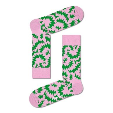 Happy Socks Daily Sock Crew Zigzag pink/green - 1 Pair