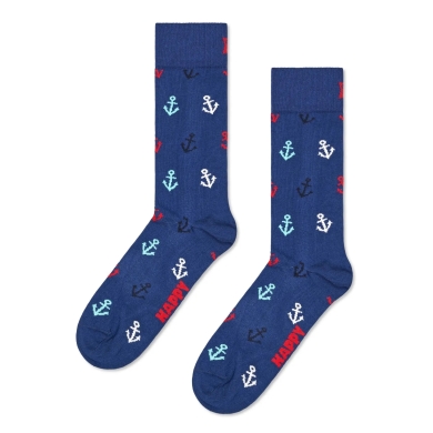 Happy Socks Daily Sock Crew Anchor (small anchors) navy blue - 1 pair