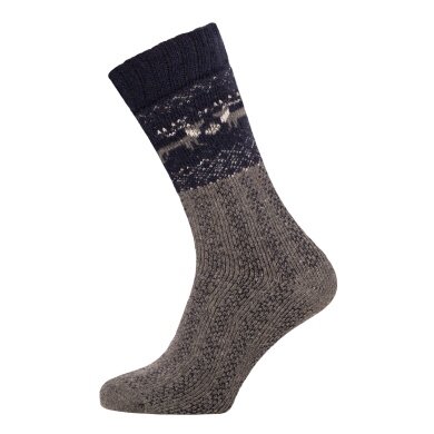 HomeOfSocks Wool Socks Thick Scandinavian Reindeer Grey/Navy - 1 Pair