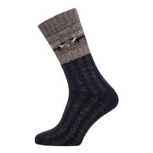 HomeOfSocks Wool Socks Thick Scandinavian Reindeer navy blue/grey - 1 Pair