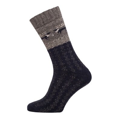 HomeOfSocks Wool Socks Thick Scandinavian Reindeer navy blue/grey - 1 Pair