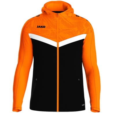 JAKO Hooded Jacket Iconic (Polyester Fleece, Side Pockets with Zip) black/neon orange Children