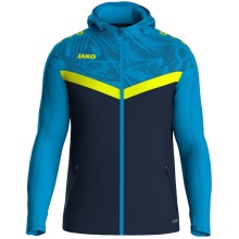 JAKO Iconic Hooded Jacket (Polyester Fleece, Side Pockets with Zip) navy blue/light blue/yellow Children