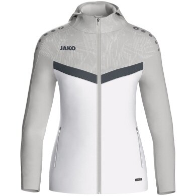 JAKO Iconic Hooded Jacket (Polyester Fleece, Side Pockets with Zipper) white/grey/charcoal grey Ladies