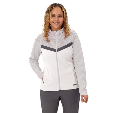 JAKO Iconic Hooded Jacket (Polyester Fleece, Side Pockets with Zipper) white/grey/charcoal grey Ladies