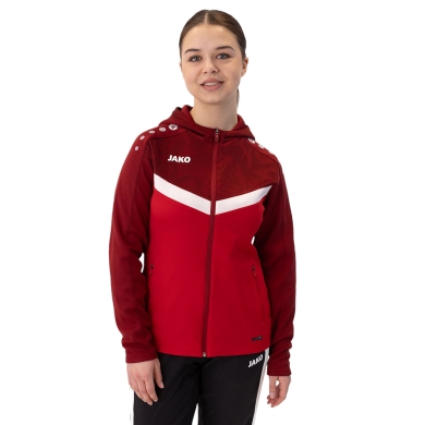 JAKO Iconic Hooded Jacket (Polyester Fleece, Side Pockets with Zipper) red/wine red Ladies