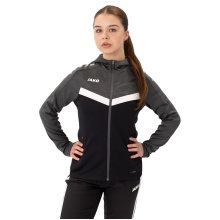 JAKO Iconic Hooded Jacket (Polyester Fleece, Side Pockets with Zip) black/anthracite grey Ladies