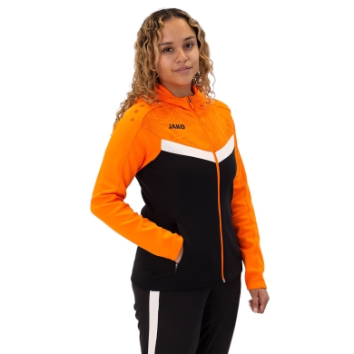 JAKO Iconic Hooded Jacket (Polyester Fleece, Side Pockets with Zipper) black/neon orange Ladies