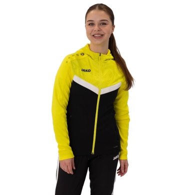 JAKO Iconic Hooded Jacket (Polyester Fleece, Side Pockets with Zipper) black/yellow Ladies