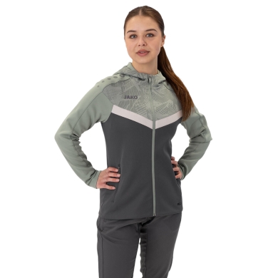 JAKO Iconic Hooded Jacket (Polyester Fleece, Side Pockets with Zip) Anthracite/Mint Green Ladies