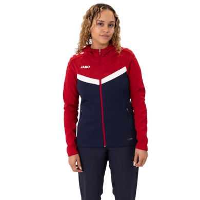 JAKO Iconic Hooded Jacket (Polyester Fleece, Side Pockets with Zipper) navy/red Ladies