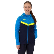 JAKO Iconic Hooded Jacket (Polyester Fleece, Side Pockets with Zipper) navy blue/light blue/yellow Ladies