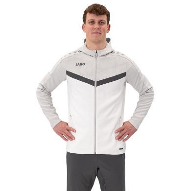 JAKO Iconic Hooded Jacket (Polyester Fleece, Side Pockets with Zip) white/light grey/charcoal grey Men's