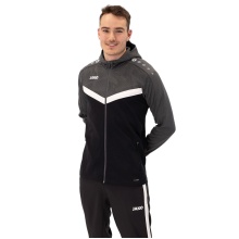 JAKO Hooded Jacket Iconic (Polyester Fleece, Side Pockets with Zipper) Black/Grey