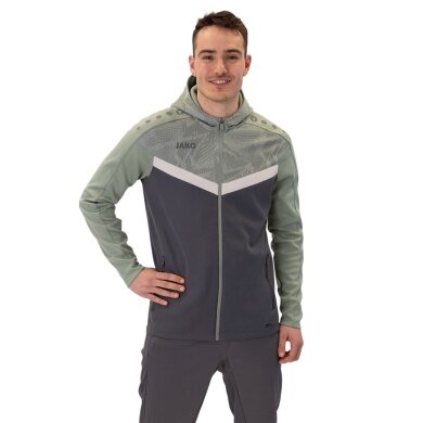 JAKO Hooded Jacket Iconic (Polyester Fleece, Side Pockets with Zip) Anthracite Grey/Mint Green Men