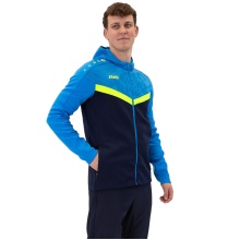 JAKO Iconic Hooded Jacket (Polyester Fleece, Side Pockets with Zipper) navy blue/light blue/yellow Men's