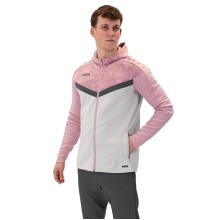 JAKO Iconic Hooded Jacket (Polyester Fleece, Side Pockets with Zipper) Light Grey/Pink/Charcoal Grey Men's