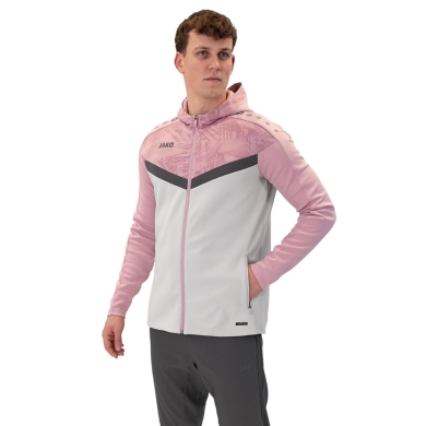 JAKO Iconic Hooded Jacket (Polyester Fleece, Side Pockets with Zipper) Light Grey/Pink/Charcoal Grey Men's