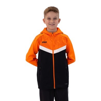 JAKO Hooded Jacket Iconic (Polyester Fleece, Side Pockets with Zip) black/neon orange Children