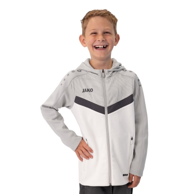 JAKO Hooded Jacket Iconic (Polyester Fleece, Side Pockets with Zip) white/grey/charcoal grey Kids