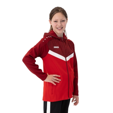 JAKO Iconic Hooded Jacket (Polyester Fleece, Side Pockets with Zipper) red/wine red Kids