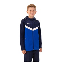 JAKO Iconic Hooded Jacket (Polyester Fleece, Side Pockets with Zip) Royal Blue/Navy Blue Kids