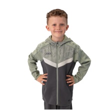 JAKO Iconic Hooded Jacket (Polyester Fleece, Side Pockets with Zip) anthracite/mint green Kids