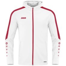 JAKO Hooded Jacket Power (Polyester Fleece, Side Pockets with Zipper) White/Red Kids